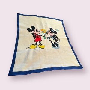 Vintage Handmade Mickey & Minnie Mouse Crochet Knit Blanket Throw Decor 40 x 47"